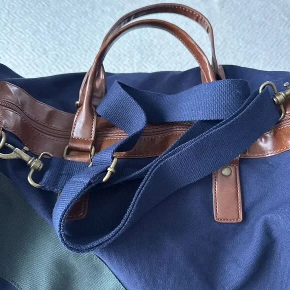 VTG Polo Ralph Lauren Duffle Bag Blue Green Canvas Overnight Carryon Travel Bag - Picture 4 of 10